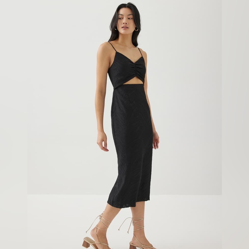 Spaghetti Strap Midi Dress with Front Cutout in Black - Picture 3 of 5